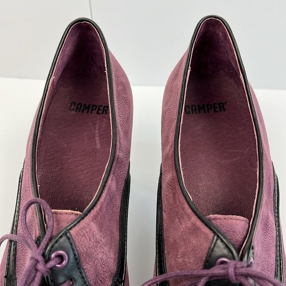 Camper Angie Heeled Oxford Shoes Lace Up Block Heel Leather Deep Plum and Black - Picture 11 of 17